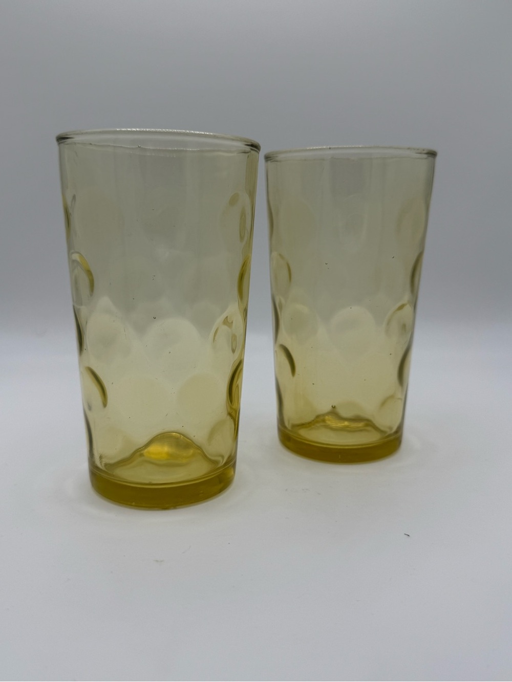 Vintage Hazel-Atlas Set of 2 Amber Dimpled Juice Drinking Glasses